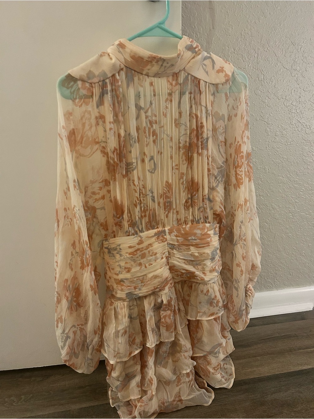 Shona Joy Sheer Floral Long Sleeve Mini Dress in Cream and Tan